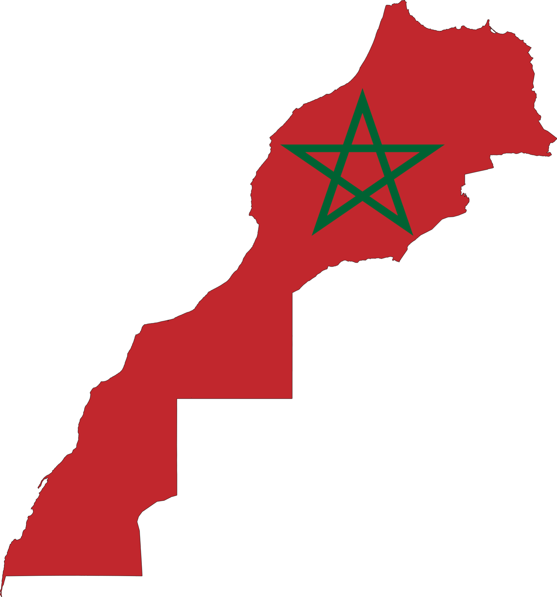 Carte du Maroc avec son territoire complet et l’étoile verte, fournie pour illustrer la couverture nationale du service DIA